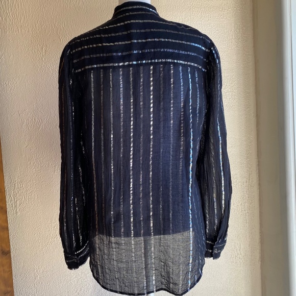 Isabel Marant Etoile Samson black and silver striped button front top Size 40 - Picture 6 of 11